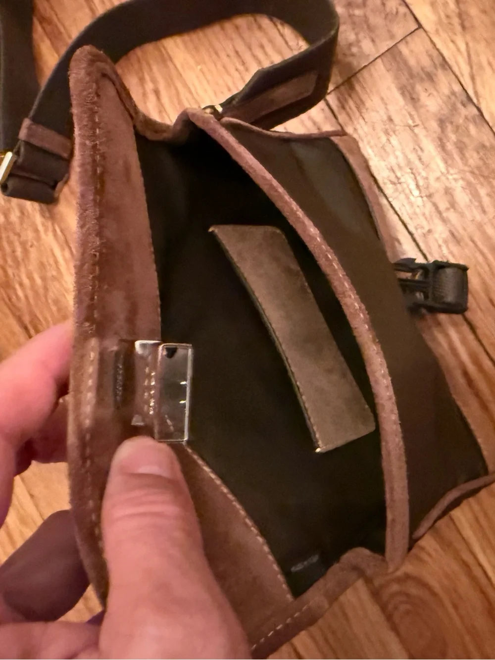 Prada Olive Green Crossbody Bag with Brown suede Trim current collection